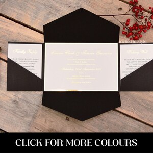 All-in-one Pocket Envelope Wedding Invitation with shiny foil - gold/rose gold/silver. Choice of pocket colour. SAMPLE