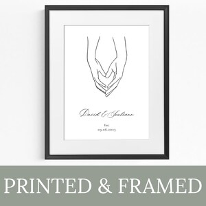 FRAMED Personalised custom print | Romantic couple holding hands. Love heart hands. Wedding/anniversary/birthday gift. Printed for you!
