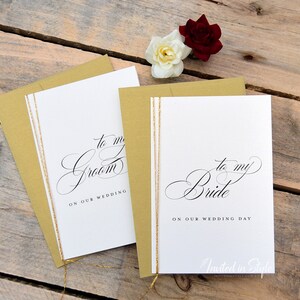 Wedding day card | gift. To my Bride/Groom | future husband/wife. Set of 2 cards with envelopes & metallic twine.