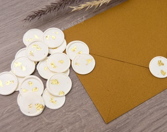 Self adhesive Wax Seal Stickers with gold|rose gold|silver leaf/flakes/foil. Made for you, custom made, made to order. Sold in packs.