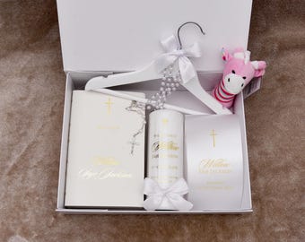 Paquete de regalo para bautizo. Caja de recuerdo de bautizo personalizada con lámina - Grande