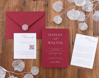 White ink printed wedding invitation set with matching envelope options - SAMPLE