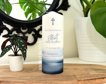 Baptism/Christening/Naming Day Candle. Personalised baby boy/baby girl - watercolour design.