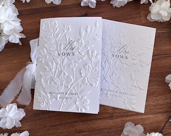 Wedding Vows Booklet Set of 2. Sculpted embossed cover with hand torn ribbon - personalised.