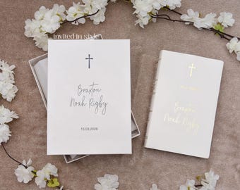 Biblia personalizada. Regalo para bautizo, comunión o cumpleaños. Caja de regalo opcional.