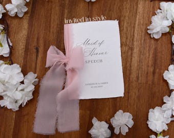 Wedding speech/toast booklet. Suited to the Bridal party and family speeches. Handmade cotton paper booklets with additional internal pages.