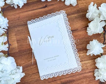 Wedding Vows Booklet with lace edge - Set of 2. Personalised Wedding Ceremony Keepsake