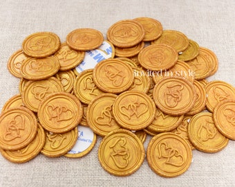 Linked hearts. Self adhesive Wax Seal Stickers. Love heart/double heart. Pk of 10/30/50/80/100. Made for you, choose your wax colour.