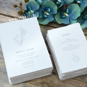 Handmade Paper Wedding Invitation, Cotton Paper, Cotton Rag, Deckled edge paper - SAMPLE
