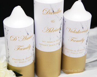 Unity/Church/Wedding Candles - set of 3 - Marble and gold design