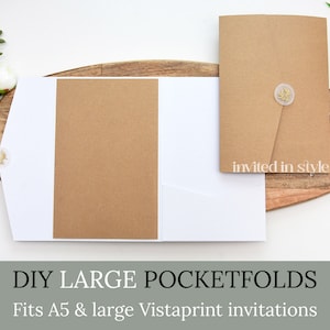 DIY Large Pocketfold Wallet/Envelope to fit A5 or large Vistaprint invitations. Flat pack, many colours. Easy, minimal DIY assembly.