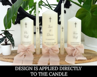 Velas de unidad/iglesia/boda con cinta de gasa.