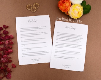 Wedding Vows printed on Cotton card. Custom text. Anniversary Gift.