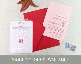 Colorido set de invitaciones de boda. Rojo/rosa/rosa: elige el color que prefieras. Boda, compromiso, despedida de soltera, cumpleaños. Muestra.