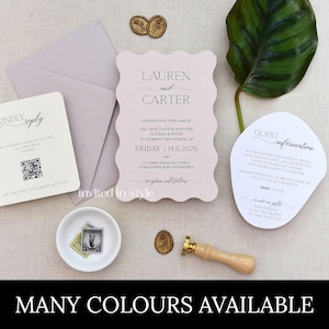Wavy wedding invitation. Modern shapes. Pick your colours - wedding, engagement, bridal shower. SAMPLE