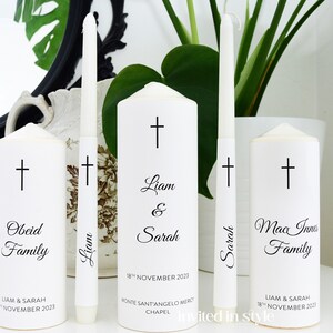 Unity/Church/Wedding Candles - Simple text with cross. Black and white, or request a print colour. Choose number of candles.