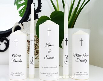 Unity/Church/Wedding Candles - Simple text with cross. Black and white, or request a print colour. Choose number of candles.