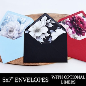 Invitation envelopes 5x7 / A7. Optional liner & address printing. Choose your envelope colour/liner design/DIY. Pk of 10 Wedding|Engagement