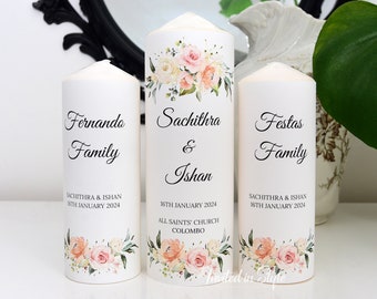 Unity/Church/Wedding Candles - Peachy pink, white, floral and greenery design. Personalised candles