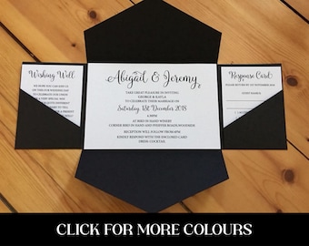 All-in-one Pocket Envelope Wedding Invitation, Black and white invite - Many colours available. SAMPLE