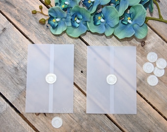 Vellum (transparent paper) wrap/jacket 120x180 or 5x7 for wedding invitation, card. Blank - add your own wax seal, ribbon, twine.