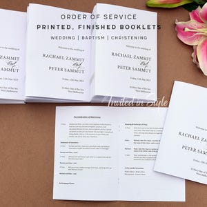 Printed Wedding Program Booklets, Baptism, Christening, Simple Black & White Cover