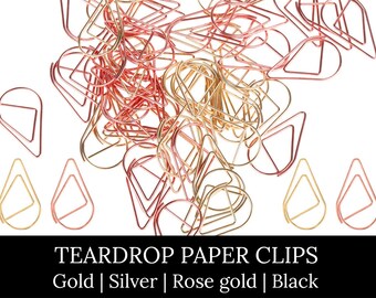 Clips de papel con forma de lágrima. Paquete de 10/50/100. Dorado, plateado, oro rosa, negro. Para invitaciones de boda y papelería, álbumes de recortes, clip de invitación DIY.