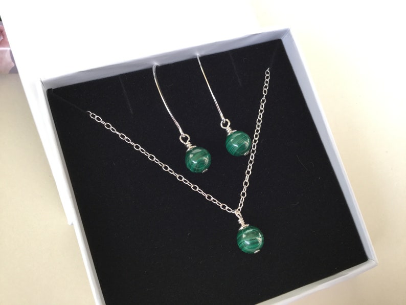 Christmas Jewellery Gift Set Earring Necklace Sterling Silver /& Green Malachite Gemstone Gift Set Earring Necklace Set