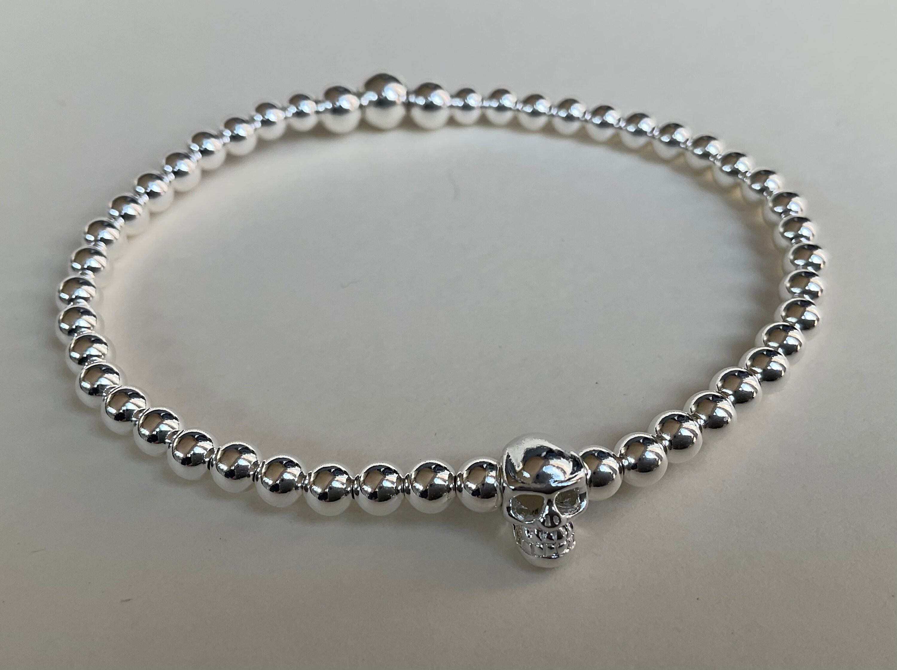 Skull Sterling Silver bead bracelet Ladies Silver Skull Etsy