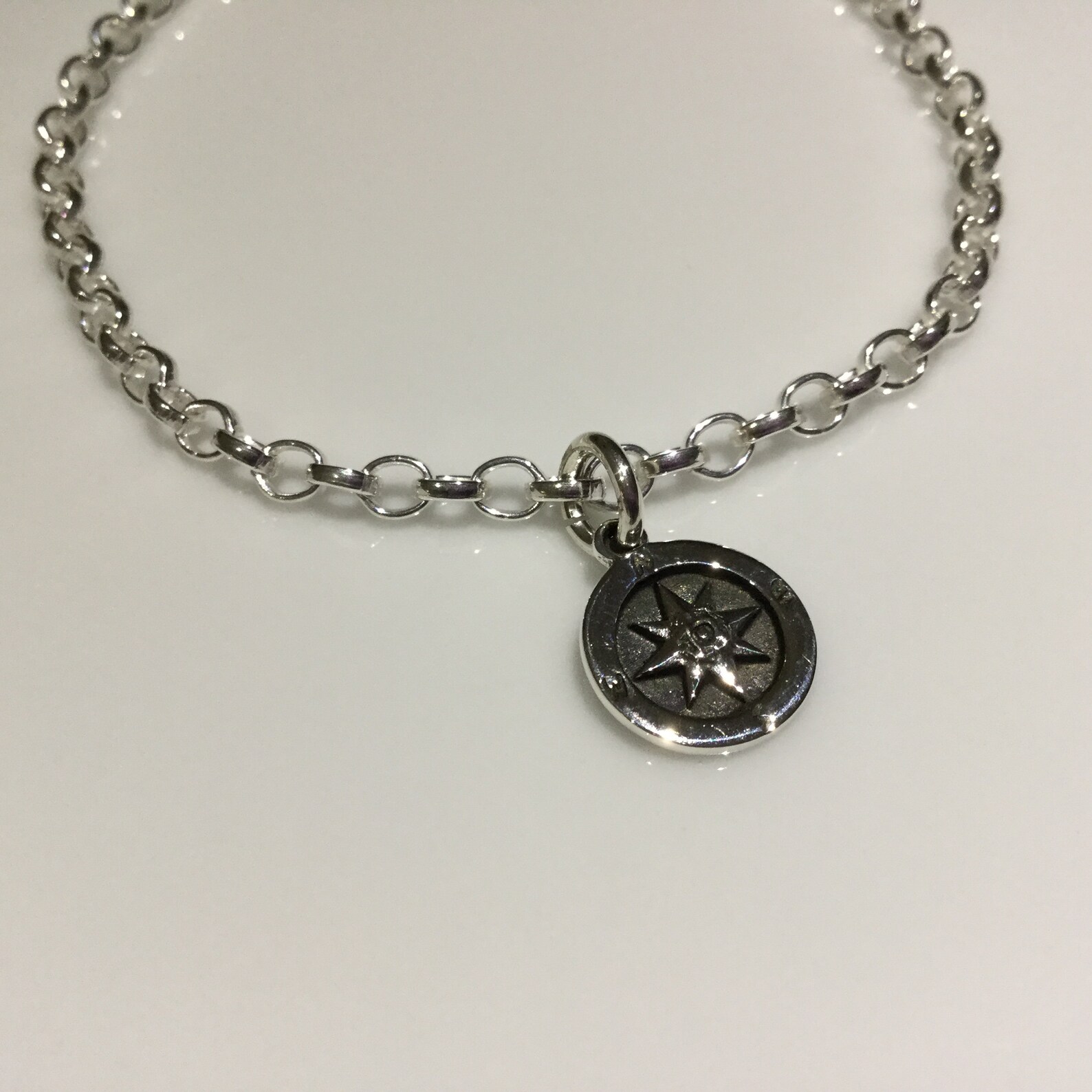 Mens Sterling Silver Compass Belcher Chain Bracelet Mans Etsy