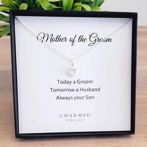 Mother of the Groom Gift, CZ Heart Necklace 925 Sterling Silver, Personalised Wedding Gift for Women, Gift for Mum of the Groom