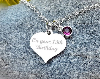 On your 13th Birthday Personalised Engraved Birthstone Link Bracelet Gift