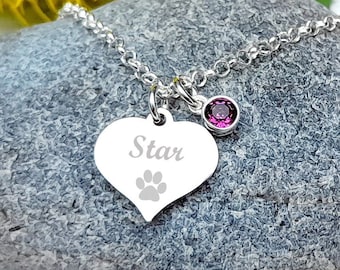 Chat, Dog Paw Print Personnalisé Gravé Birthstone Link Bracelet Cadeau pour Femmes et Filles