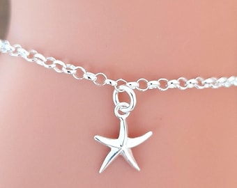 Pulsera de plata de ley con dije de estrella de mar: joyería ajustable de 925