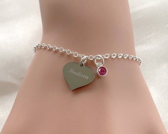 Personalisiertes graviertes Namens-Geburtsstein-Gliederarmband, Geburtstagsgeschenk, Geschenk für Enkelin, Geschenk für Tochter, Geschenk für Mama