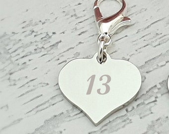 Personalised Engraved 13th or Sweet 16 Birthday Charm with a Lobster Clasp