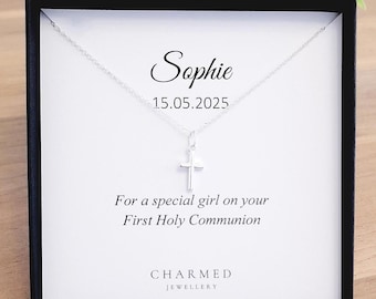 First Holy Communion Cross Necklace | 925 Sterling Silver | Religious Gift Keepsake
