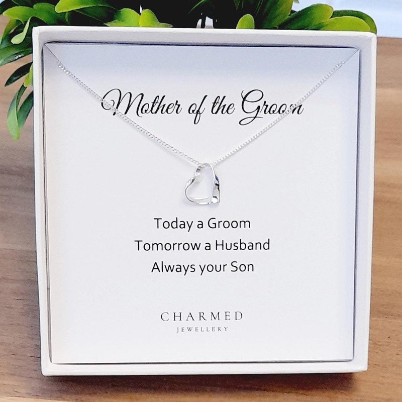 Mother of the Groom Ribbon Heart Necklace 925 Sterling Silver, Personalised Jewellery Gift for Women, Gift for Mother of the Groom