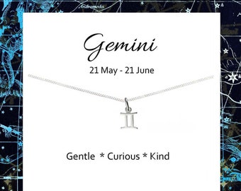 Gemini Zodiac Necklace 925 Sterling Silver Personalised Birthday Gift for Girl's Women