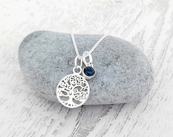 Tree of Life Necklace with Optional Birthstone 925 Sterling Silver Jewellery Gift for Women and Girls
