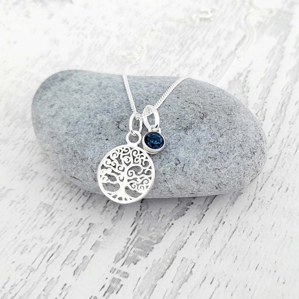 Tree of Life Necklace with Optional Birthstone 925 Sterling Silver Jewellery Gift for Women and Girls