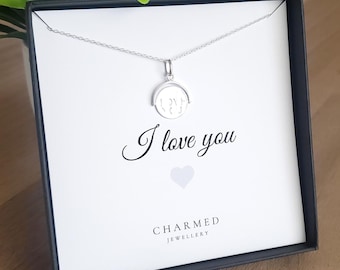 I Love You Spinner Charm Necklace, 925 Sterling Silver, Hidden Message, Personalised Gift