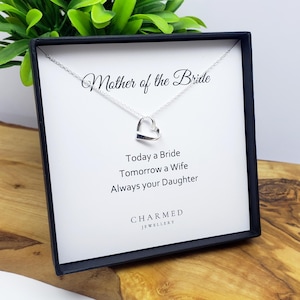 Mother of the Bride Gift | Ribbon Heart Necklace 925 Sterling Silver | Wedding Jewellery for Mum