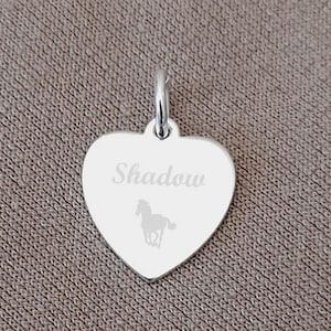 Engraved Horse Heart Charm: Polished 925 Sterling Silver Pendant