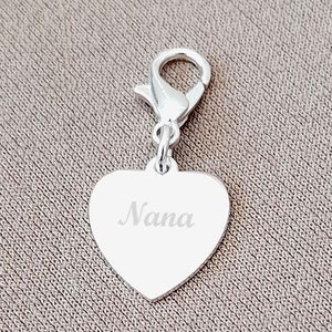 Nana Polished Heart Charm 925 Sterling Silver with Lobster Clasp, Nana Gift, Nana Present, Gift for Nana , Nana Jewellery, Nanny Gift