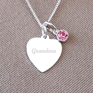 Collier grand-mère avec pierre de naissance personnalisée gravée, cadeau en argent sterling 925 pour femme, cadeau grand-mère, cadeau pour elle