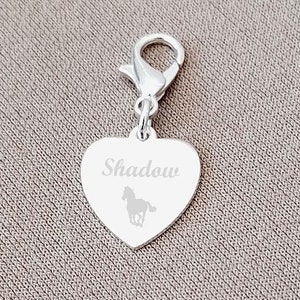 Engravable Horse Heart Charm: Polished 925 Sterling Silver, Lobster Clasp
