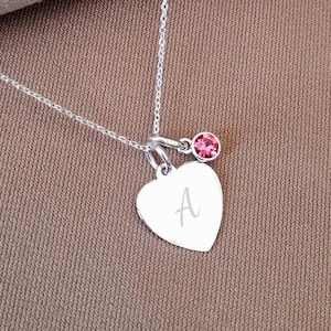 Collar personalizado con letra inicial grabada y piedra de nacimiento opcional en plata de ley 925, regalo para mujeres y niñas