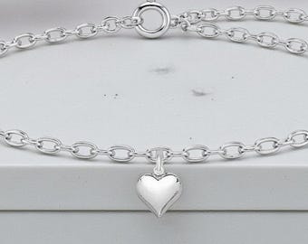 Puffy Heart Sterling Silver Bracelet | Adjustable Chain | Romantic Gift for Her