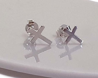 Cross Stud Earrings 925 Sterling Silver, Communion Gift, Christening Gift, Baptism Gift